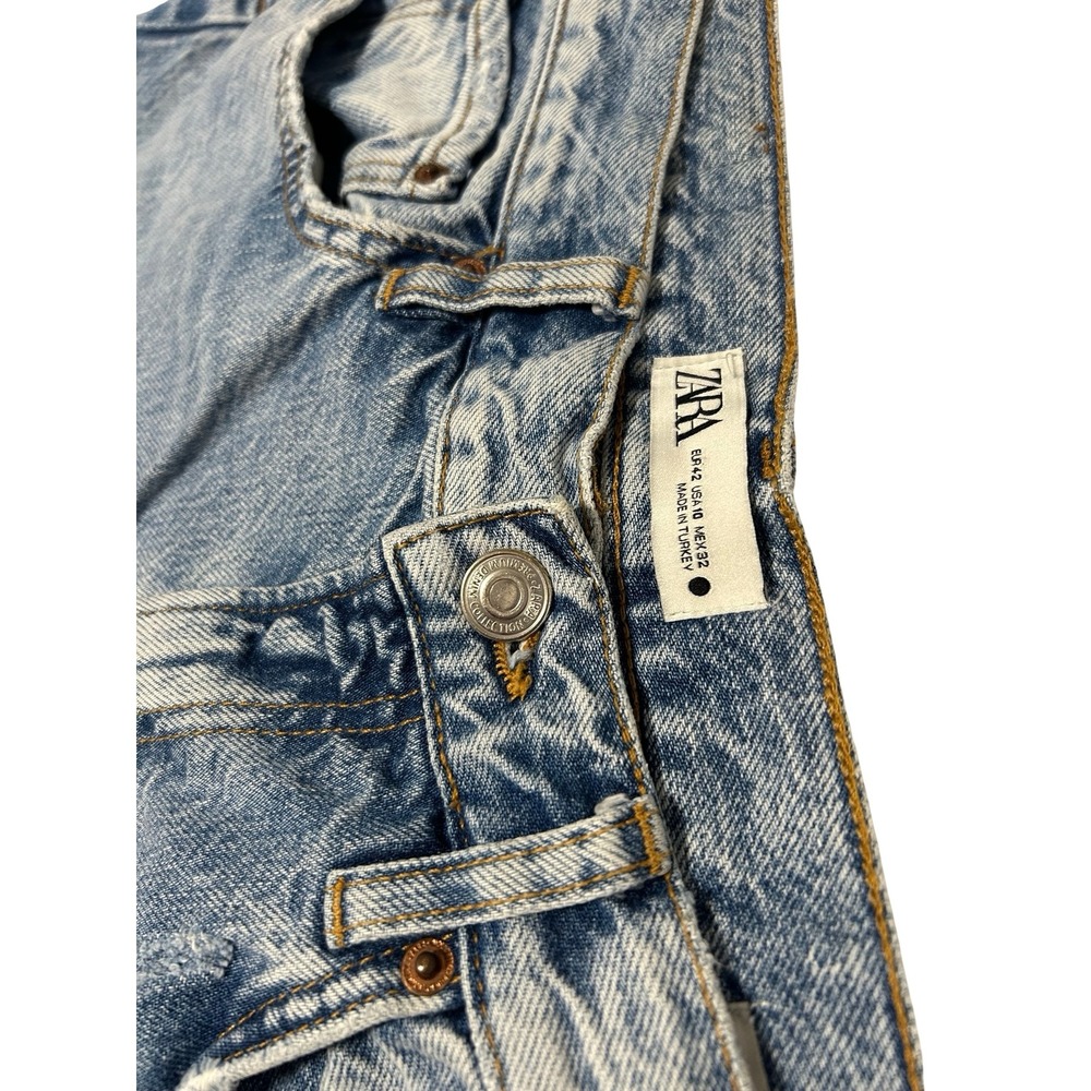 Zara The Pepper Mom Jeans Womens 10 Light Wash Distressed High Rise Straight Leg - Picture 2 of 10